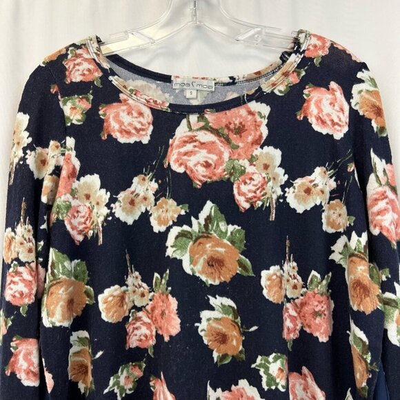 Moa Moa Womens Hi Lo Top Multicolor Floral Long Sleeve Pleated Chiffon Back S - Picture 2 of 9